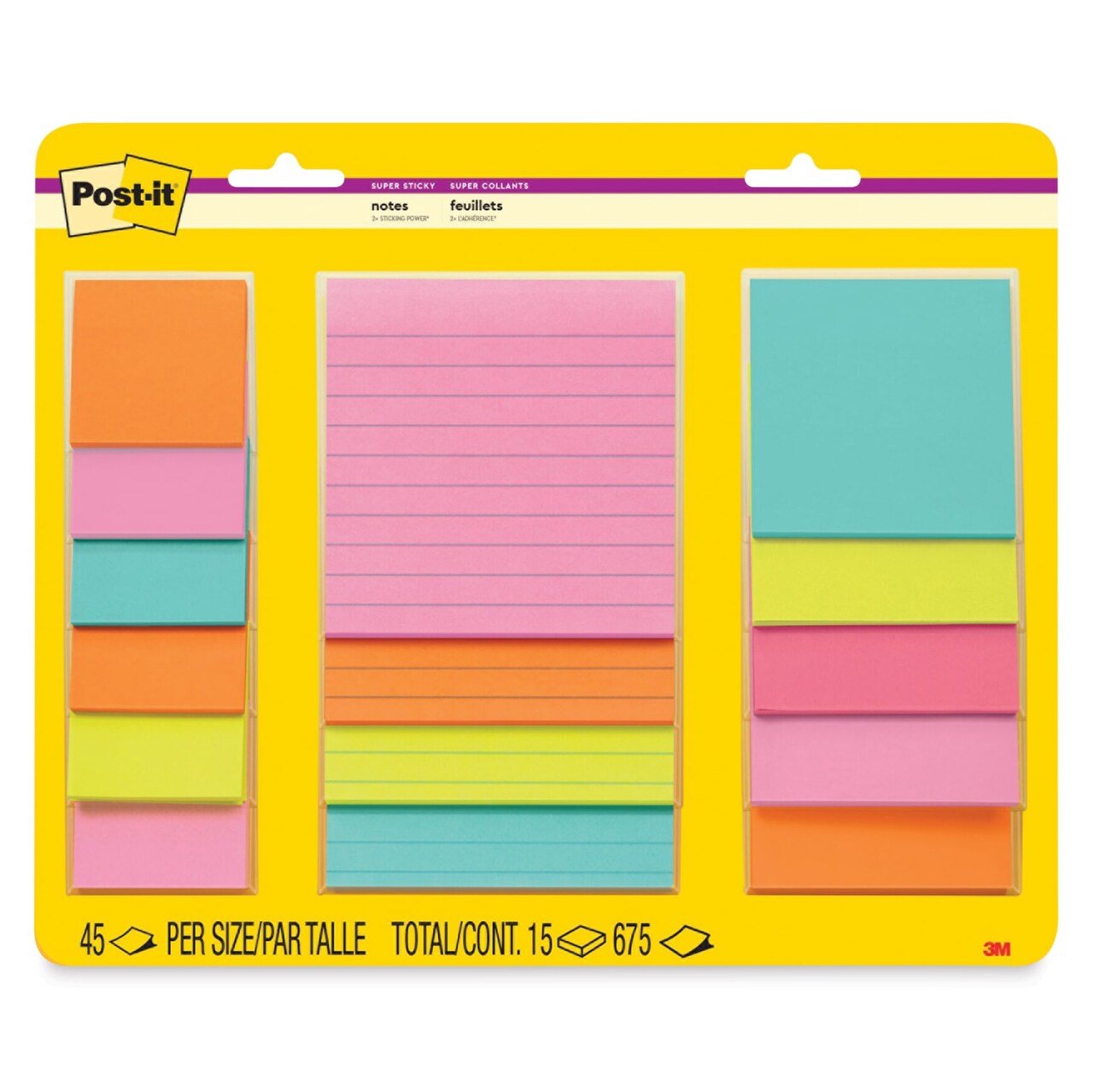 Post-it Super Sticky Notes - Pkg of 15, Assorted Sizes, Supernova Neons Collection Assortment